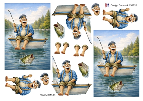 3D Ældre mand der fisker